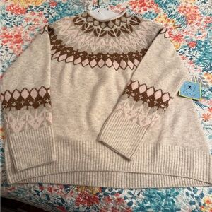 CeCe Women's Beige and Brown Patterned Sweater